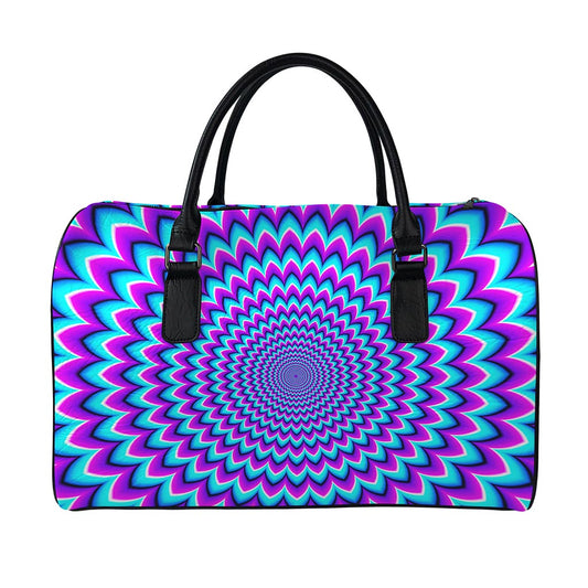 Blue Expansion Moving Optical Illusion Leather Duffle Bag