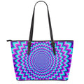 Blue Expansion Moving Optical Illusion Leather Tote Bag With Zipper