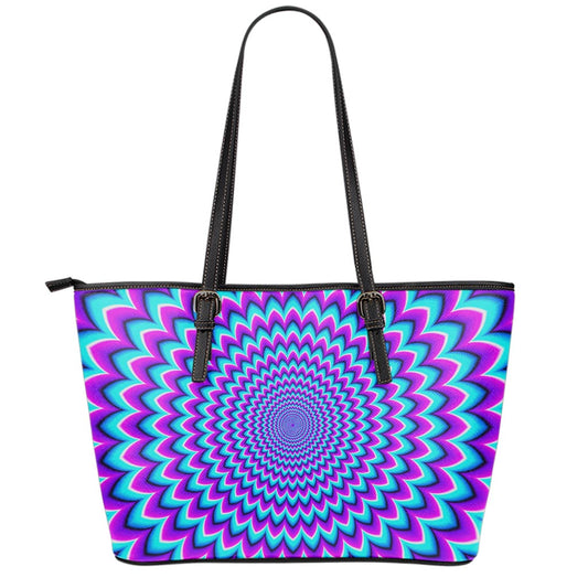 Blue Expansion Moving Optical Illusion Leather Tote Bag