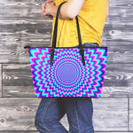 Blue Expansion Moving Optical Illusion Leather Tote Bag