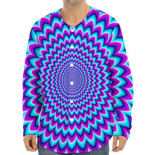 Blue Expansion Moving Optical Illusion Long Sleeve Baseball Jersey