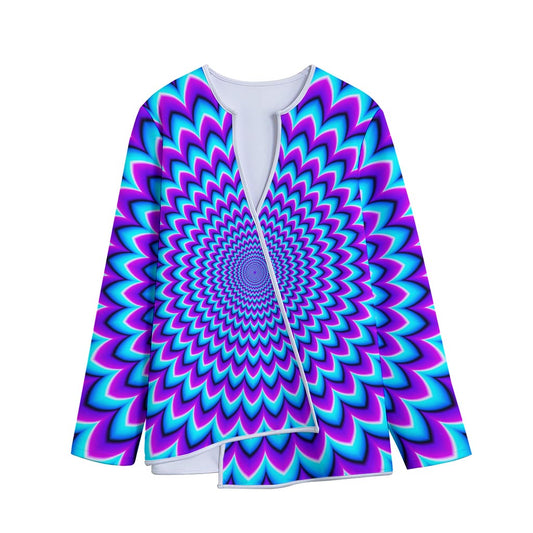 Blue Expansion Moving Optical Illusion Long Sleeve Short Coat