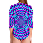 Blue Expansion Moving Optical Illusion Long Sleeve Swimsuit