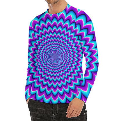 Blue Expansion Moving Optical Illusion Men's Long Sleeve Rash Guard