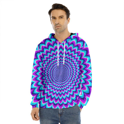 Blue Expansion Moving Optical Illusion Men's Velvet Pullover Hoodie