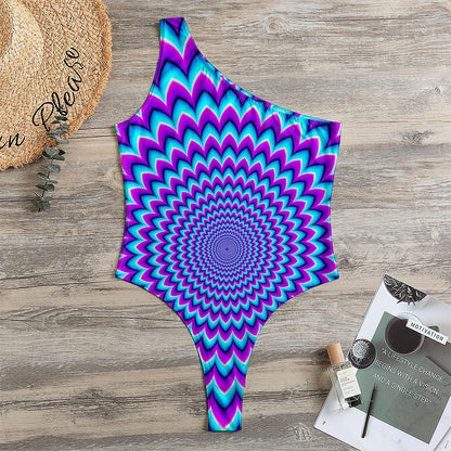 Blue Expansion Moving Optical Illusion One Shoulder Bodysuit