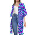 Blue Expansion Moving Optical Illusion Open Front Beach Cover Up
