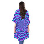 Blue Expansion Moving Optical Illusion Open Front Beach Cover Up