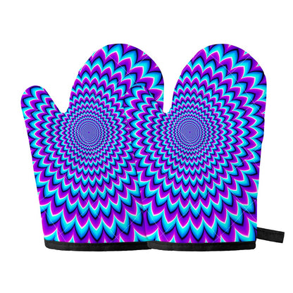 Blue Expansion Moving Optical Illusion Oven Mitts