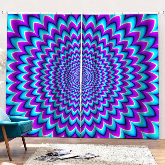 Blue Expansion Moving Optical Illusion Pencil Pleat Curtains
