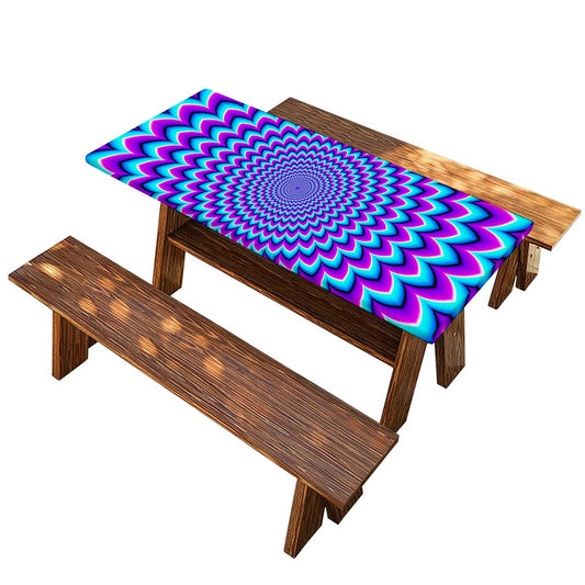 Blue Expansion Moving Optical Illusion Picnic Table Cover