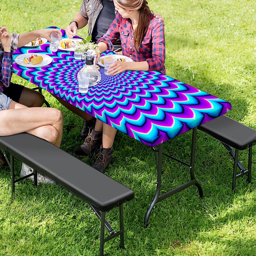 Blue Expansion Moving Optical Illusion Picnic Table Cover