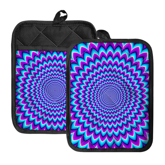 Blue Expansion Moving Optical Illusion Pot Holders With Pocket