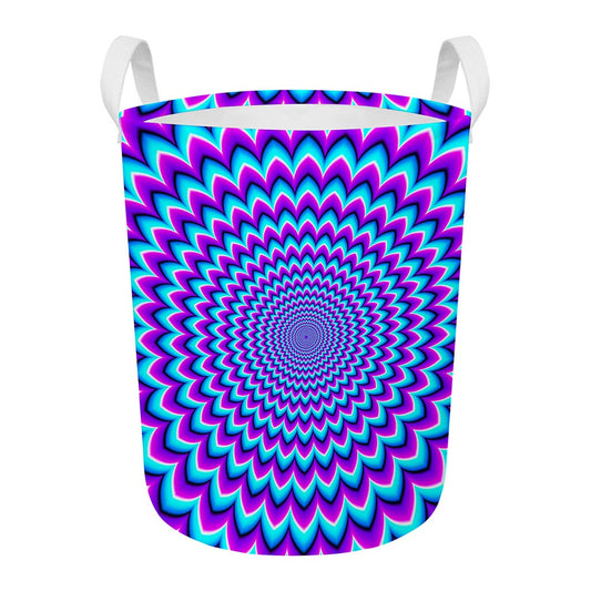 Blue Expansion Moving Optical Illusion Round Laundry Basket