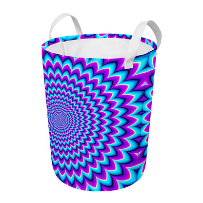 Blue Expansion Moving Optical Illusion Round Laundry Basket