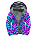 Blue Expansion Moving Optical Illusion Sherpa Lined Zip Up Hoodie
