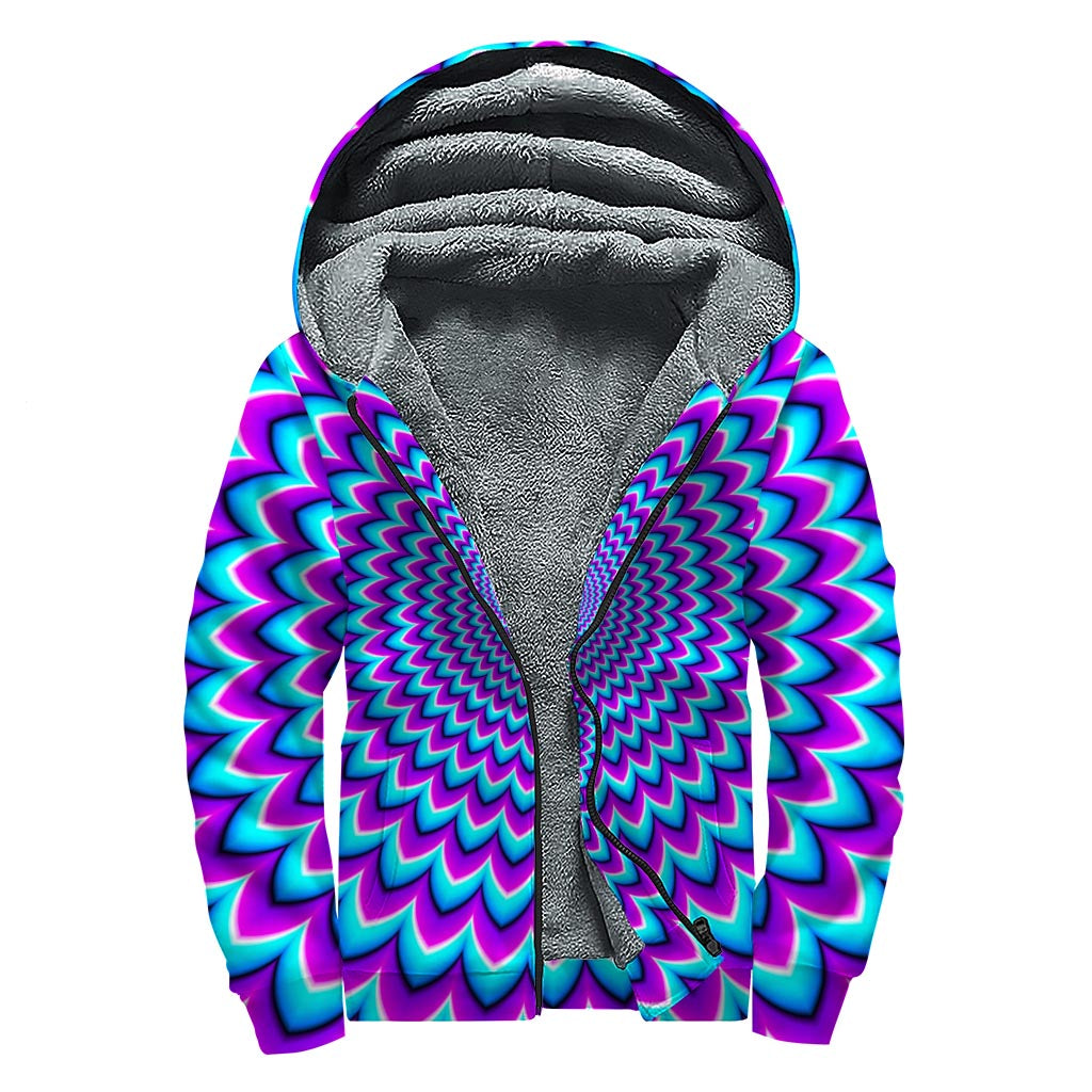 Blue Expansion Moving Optical Illusion Sherpa Lined Zip Up Hoodie