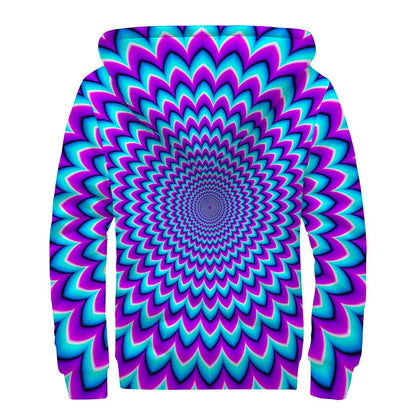 Blue Expansion Moving Optical Illusion Sherpa Lined Zip Up Hoodie