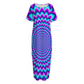 Blue Expansion Moving Optical Illusion Short Sleeve Long Nightdress