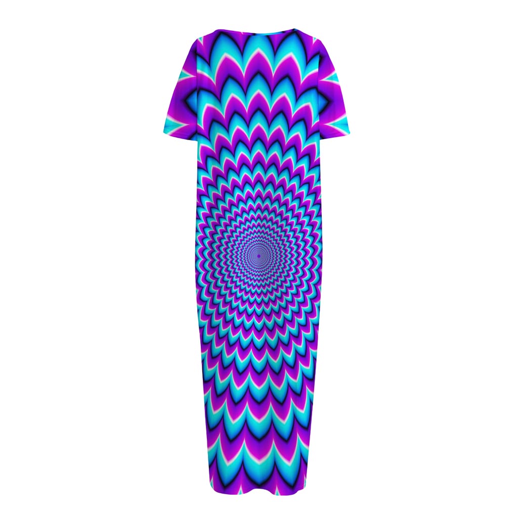 Blue Expansion Moving Optical Illusion Short Sleeve Long Nightdress