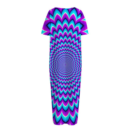 Blue Expansion Moving Optical Illusion Short Sleeve Long Nightdress