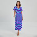 Blue Expansion Moving Optical Illusion Short Sleeve Maxi Dress