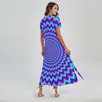 Blue Expansion Moving Optical Illusion Short Sleeve Maxi Dress
