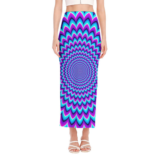 Blue Expansion Moving Optical Illusion Side Slit Maxi Skirt