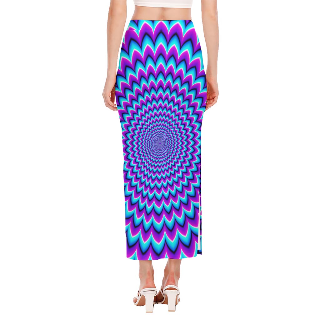 Blue Expansion Moving Optical Illusion Side Slit Maxi Skirt