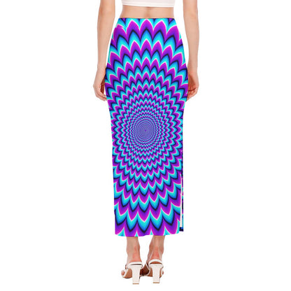 Blue Expansion Moving Optical Illusion Side Slit Maxi Skirt