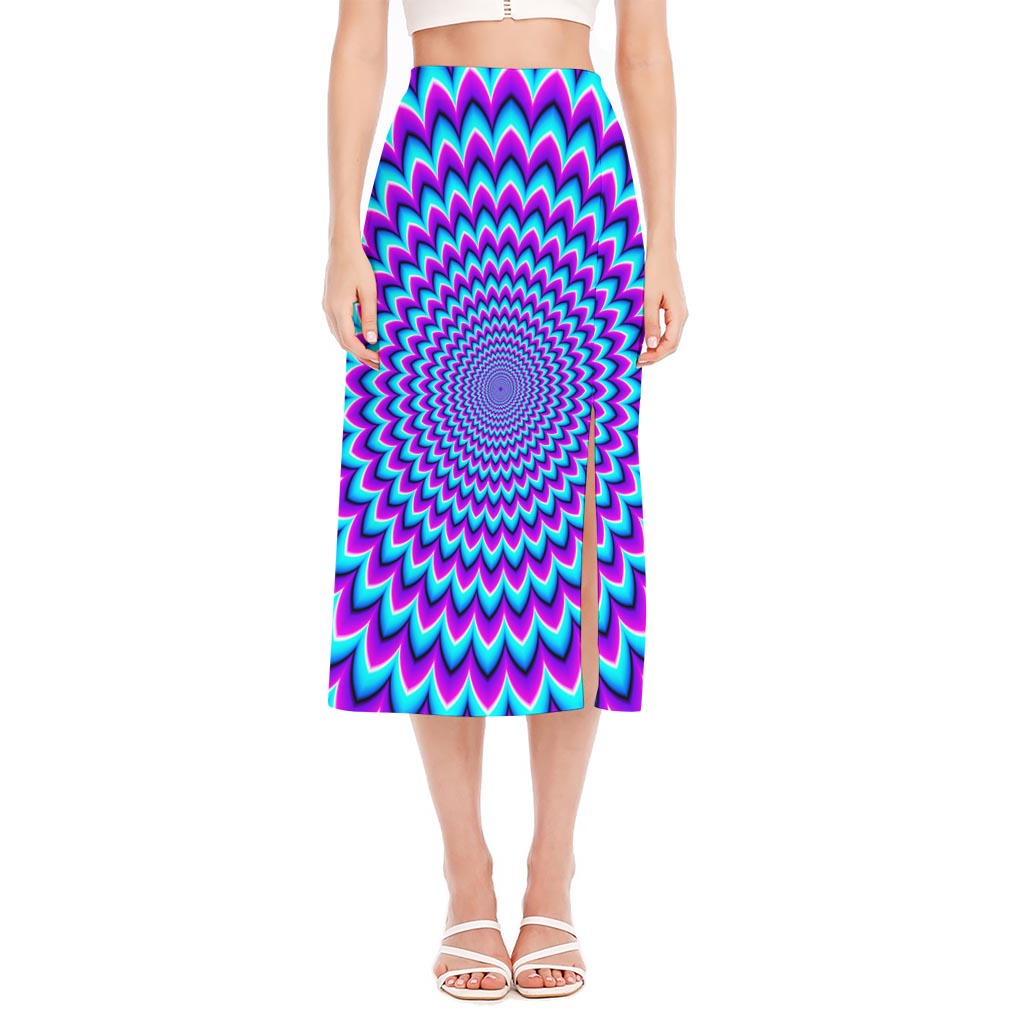 Blue Expansion Moving Optical Illusion Side Slit Midi Skirt