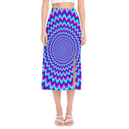 Blue Expansion Moving Optical Illusion Side Slit Midi Skirt