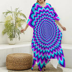 Blue Expansion Moving Optical Illusion Silk V-Neck Kaftan Dress