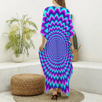 Blue Expansion Moving Optical Illusion Silk V-Neck Kaftan Dress
