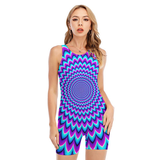 Blue Expansion Moving Optical Illusion Sleeveless One Piece Swimsuit