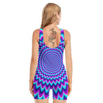 Blue Expansion Moving Optical Illusion Sleeveless One Piece Swimsuit