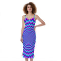 Blue Expansion Moving Optical Illusion Slim Fit Midi Cami Dress