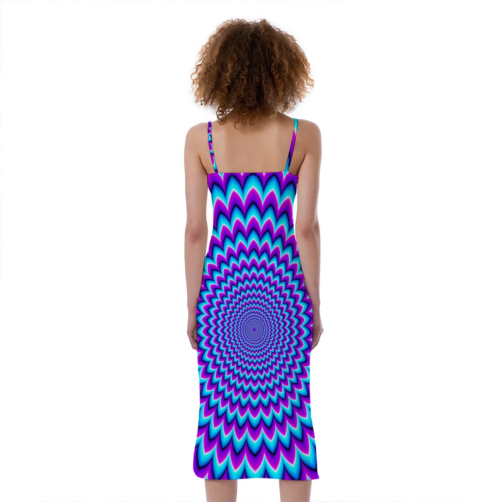 Blue Expansion Moving Optical Illusion Slim Fit Midi Cami Dress
