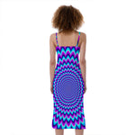 Blue Expansion Moving Optical Illusion Slim Fit Midi Cami Dress