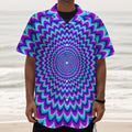 Blue Expansion Moving Optical Illusion Textured Short Sleeve Shirt