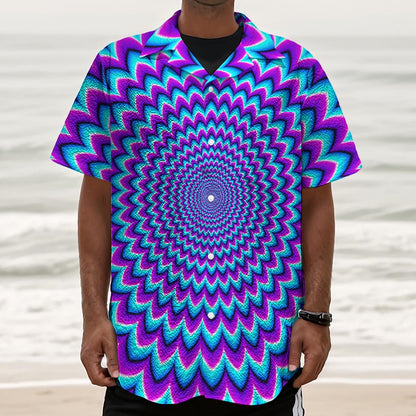 Blue Expansion Moving Optical Illusion Textured Short Sleeve Shirt