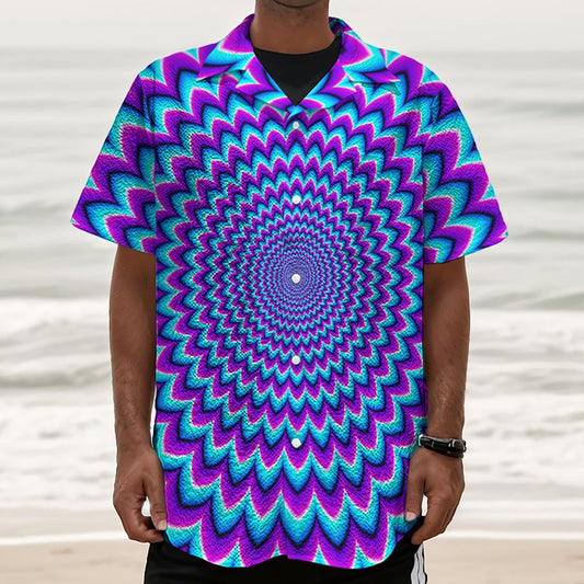 Blue Expansion Moving Optical Illusion Textured Short Sleeve Shirt