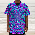 Blue Expansion Moving Optical Illusion Textured Short Sleeve Shirt