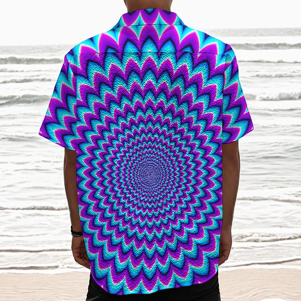 Blue Expansion Moving Optical Illusion Textured Short Sleeve Shirt