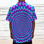 Blue Expansion Moving Optical Illusion Textured Short Sleeve Shirt