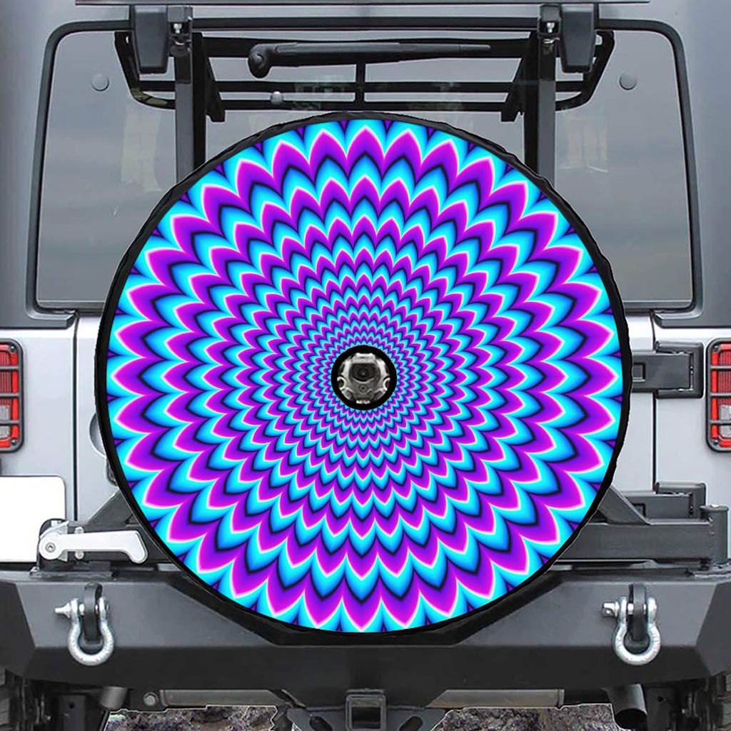 Blue Expansion Moving Optical Illusion Tire Cover With Camera Hole