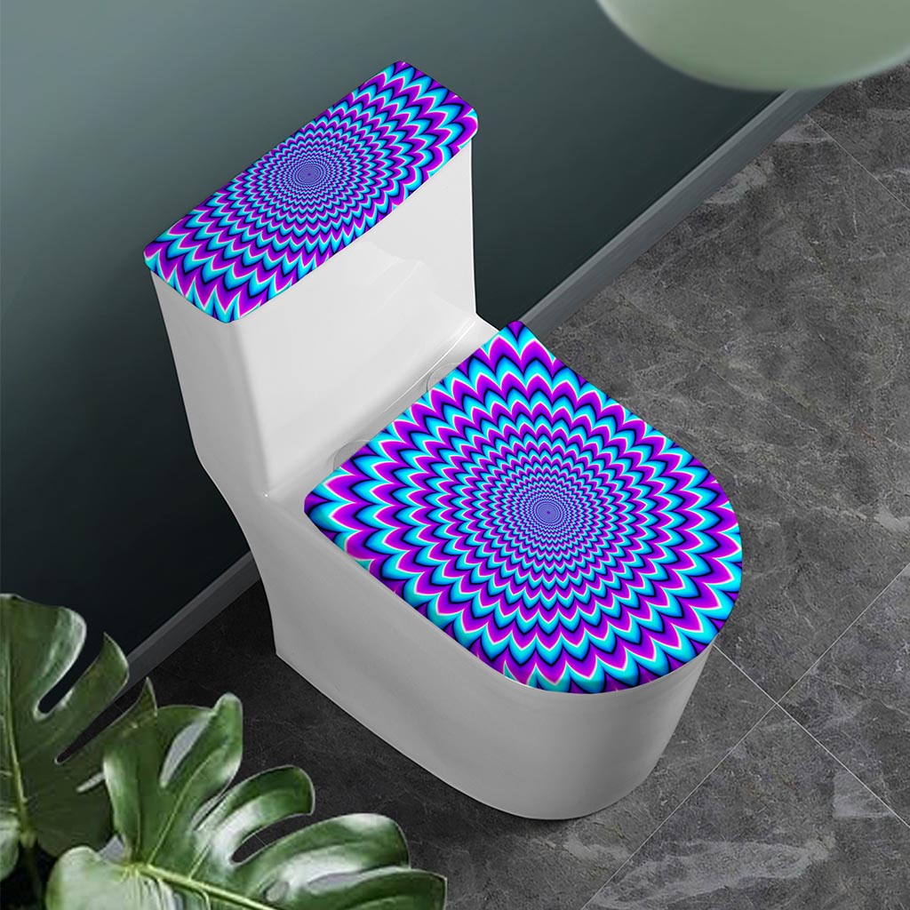 Blue Expansion Moving Optical Illusion Toilet Lid And Tank Cover Set