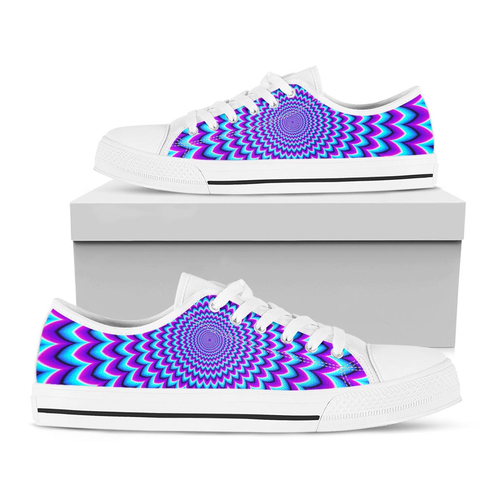 Blue Expansion Moving Optical Illusion White Low Top Sneakers