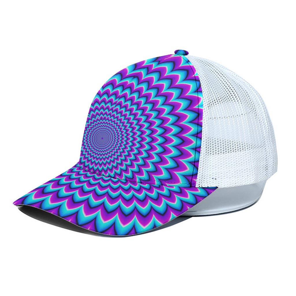 Blue Expansion Moving Optical Illusion White Mesh Trucker Cap