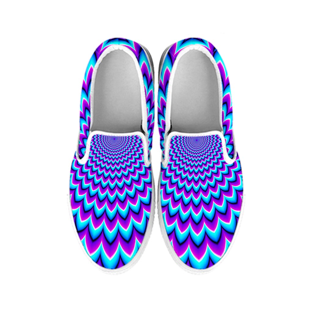 Blue Expansion Moving Optical Illusion White Slip On Sneakers